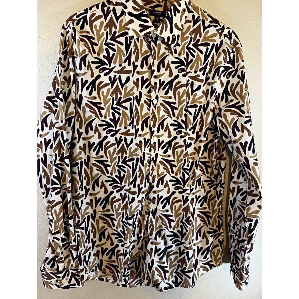 NWT Express 1MX Slim Shirt Mens Medium Slim Fit Abstract Long Sleeve Button Up